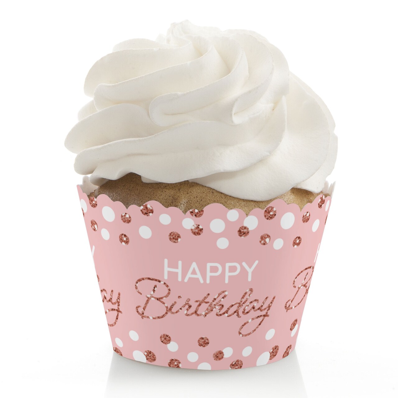 Big Dot of Happiness Pink Rose Gold Birthday - Happy Birthday Party Decorations - Party Cupcake Wrappers - Set of 12